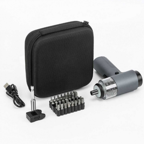 Elektrinis atsuktuvas su 36vnt antgalių rinkiniu, su pašvietimu